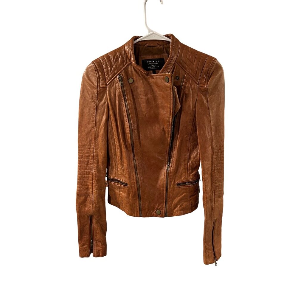 ZARA TRF zip biker leather jacket tobacco quilted sold out fall vibes edgy